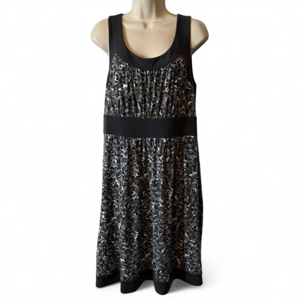 LOFT Dark Gray & White Abstract‎ Sleeveless Empire Waist Dress, Women's Size L